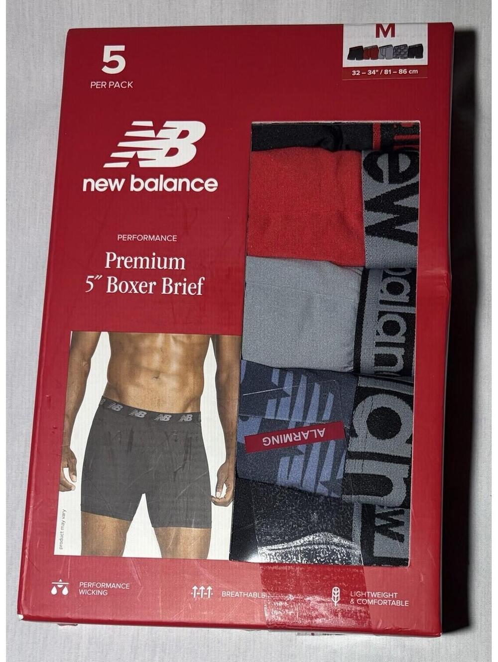 New Balance Premium 5" Boxer Briefs 5-Pack Size M Moisture Wicking Multicolor x3 - Picture 2 of 5